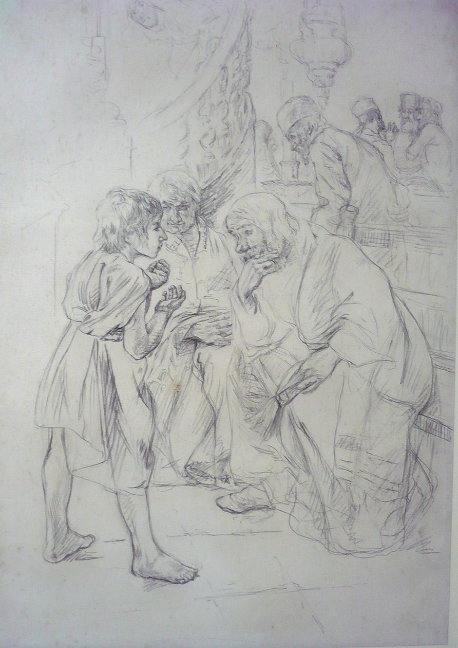 Schets voor De twaalfjarige Jezus in de tempel door Max Liebermann