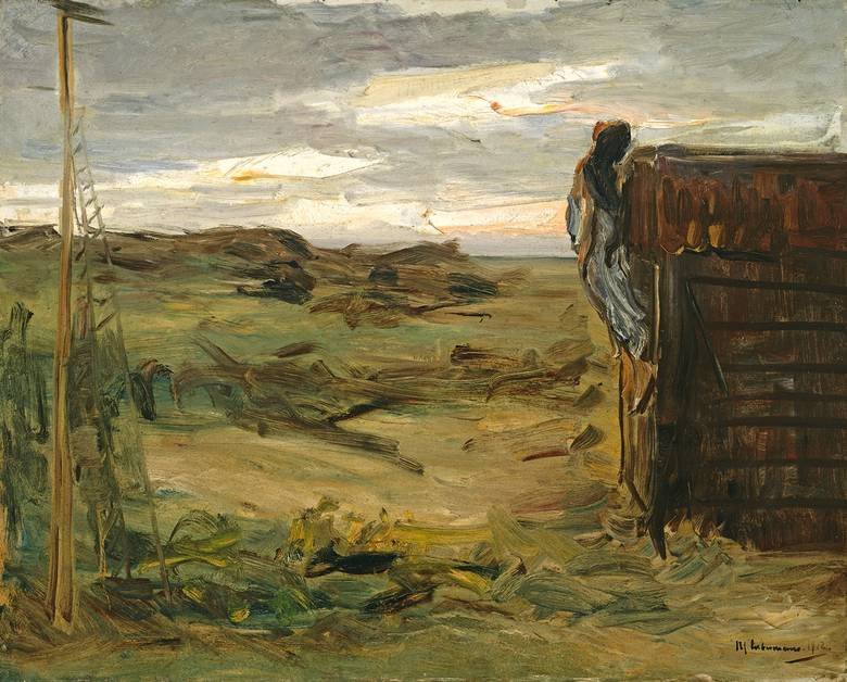 Strand met schuren door Max Liebermann
