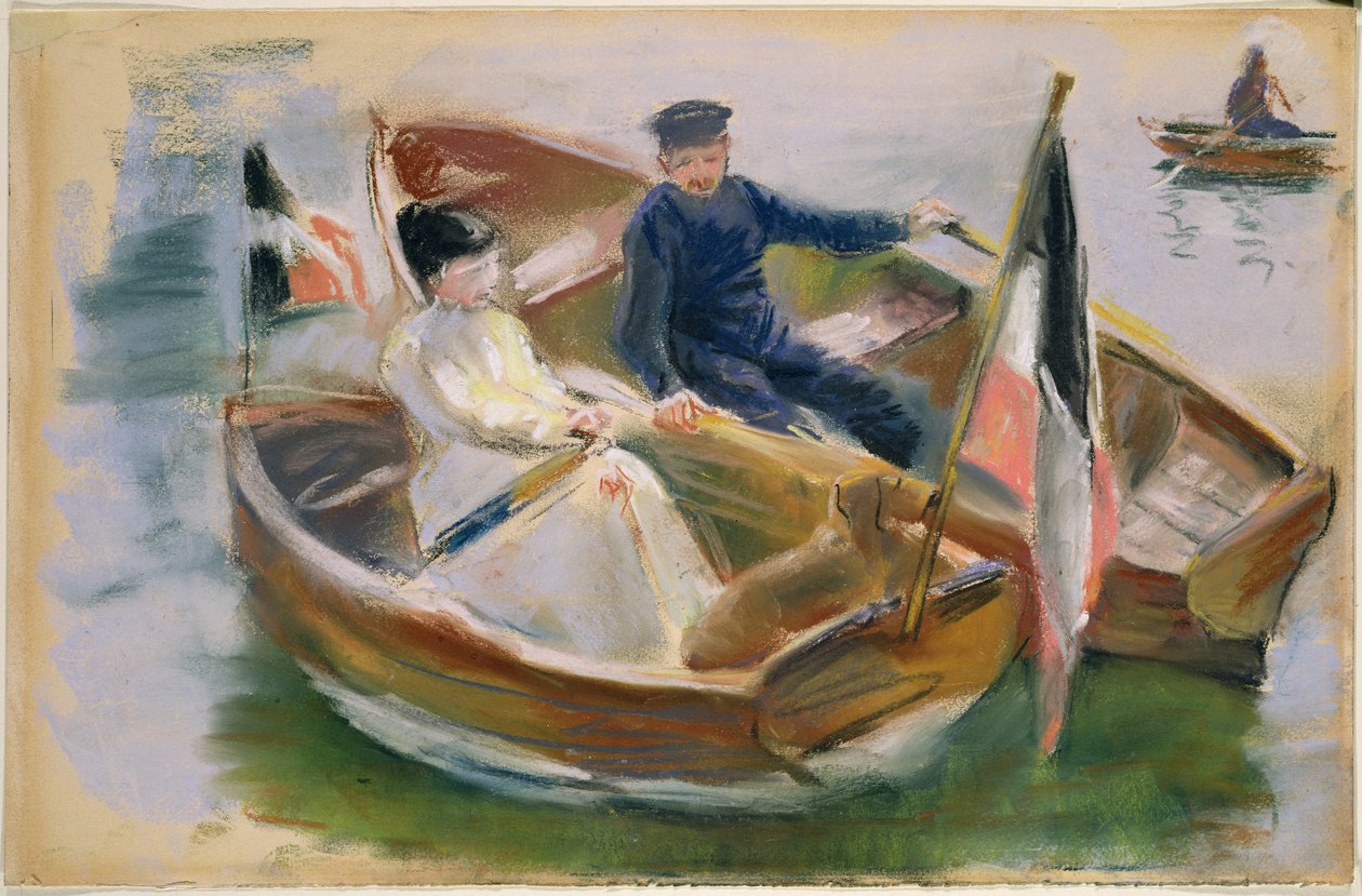 Twee boten met vlaggen, Wannsee, 1910 door Max Liebermann