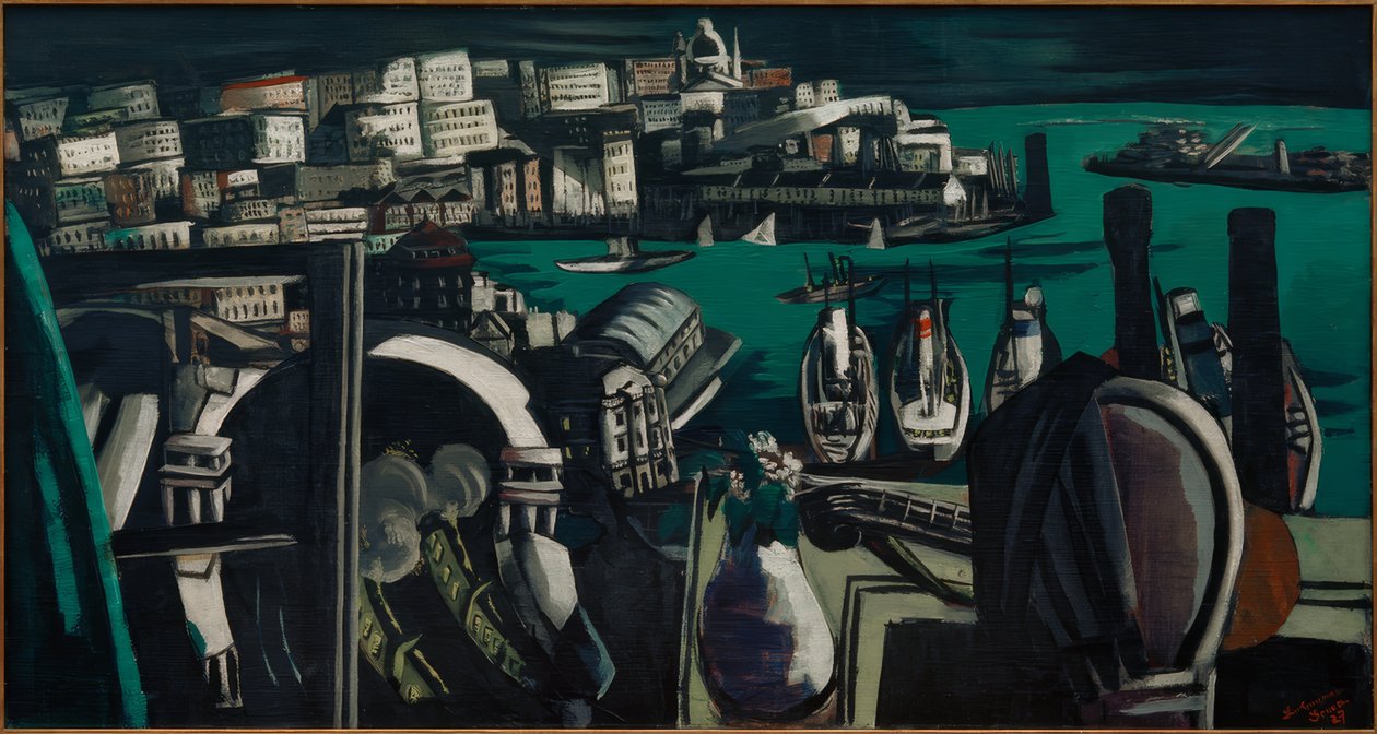 Uitzicht op Genua: De haven van Genua door Max Beckmann