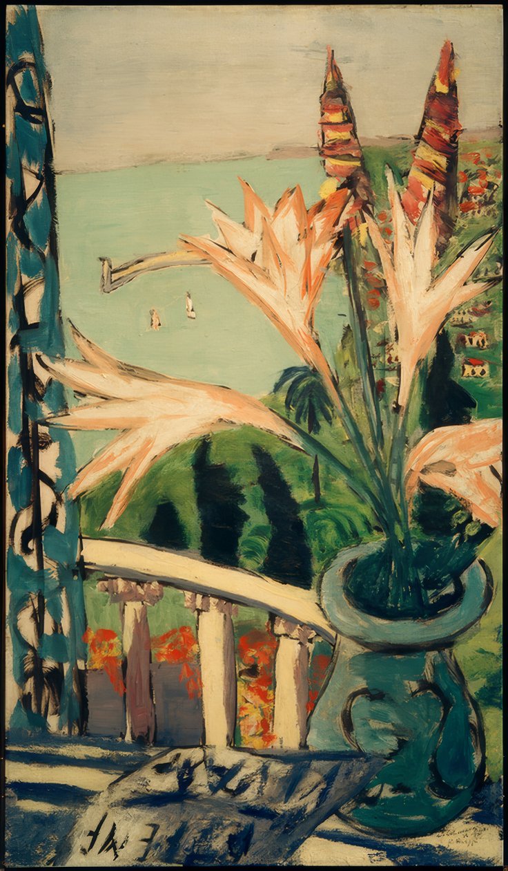 Uitzicht op Menton met leliepot door Max Beckmann