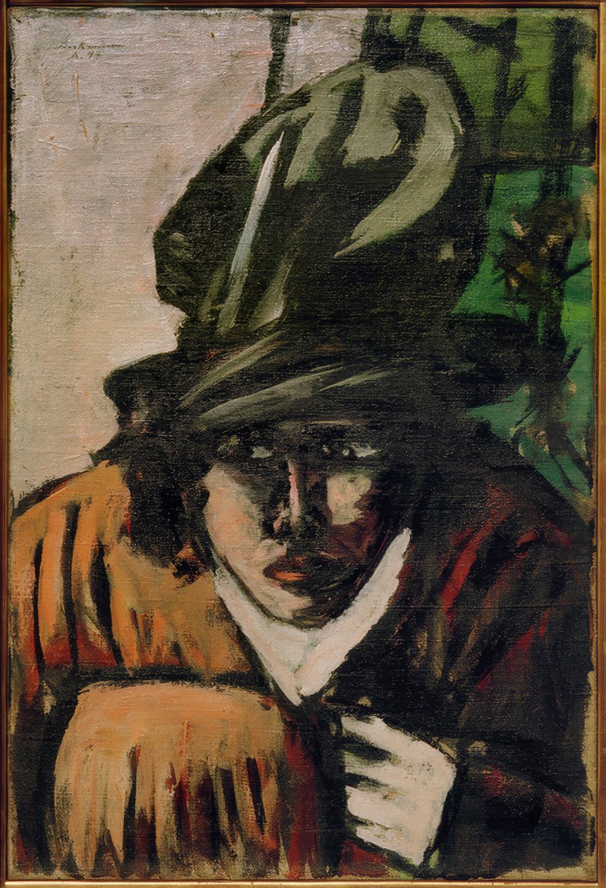 Vrouw met hoed en mof door Max Beckmann