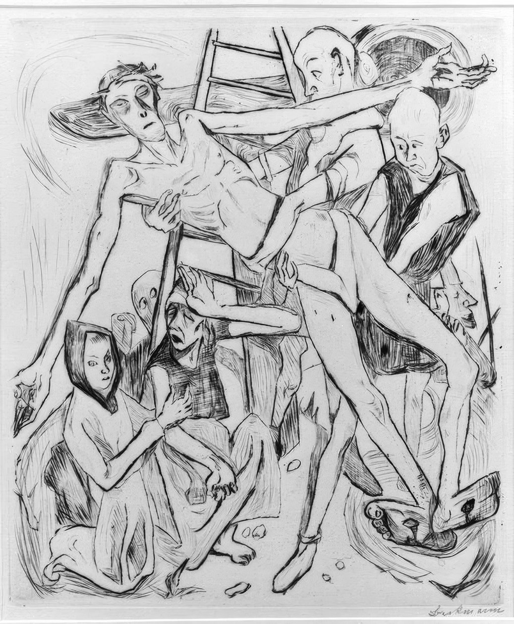 Halfnaakt met Kat door Max Beckmann