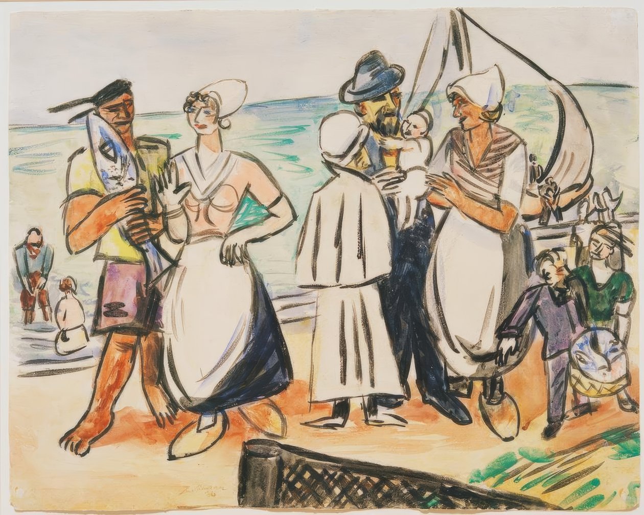 Nederlandse vissers op het strand door Max Beckmann