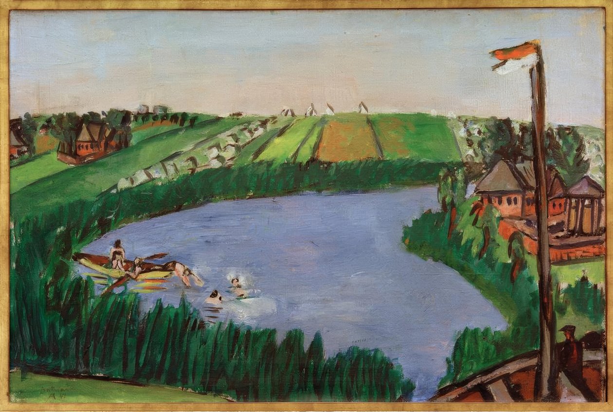 Hollandse landschap met badenden door Max Beckmann