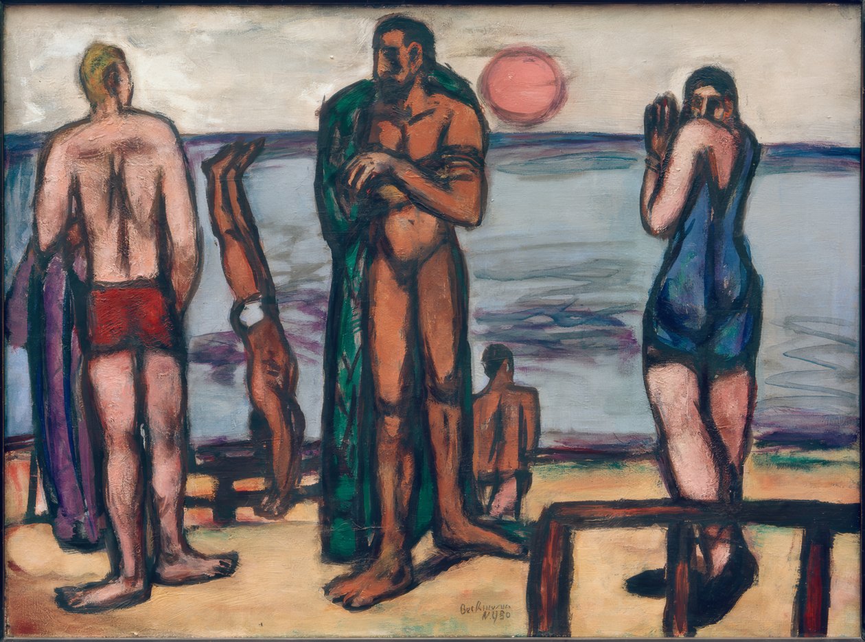 Klein schilderij met baders door Max Beckmann