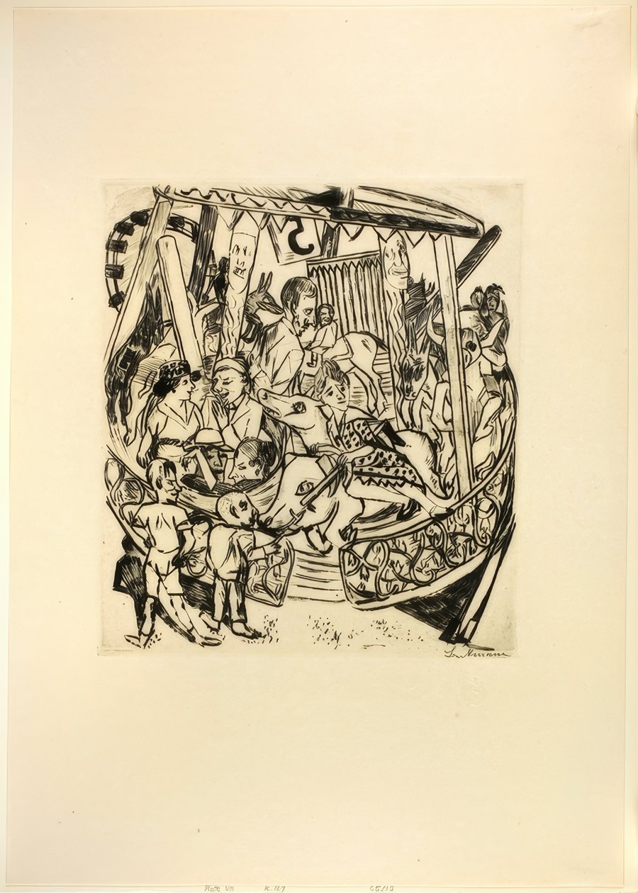 Draaimolen, plaat zeven uit Jahrmarkt door Max Beckmann