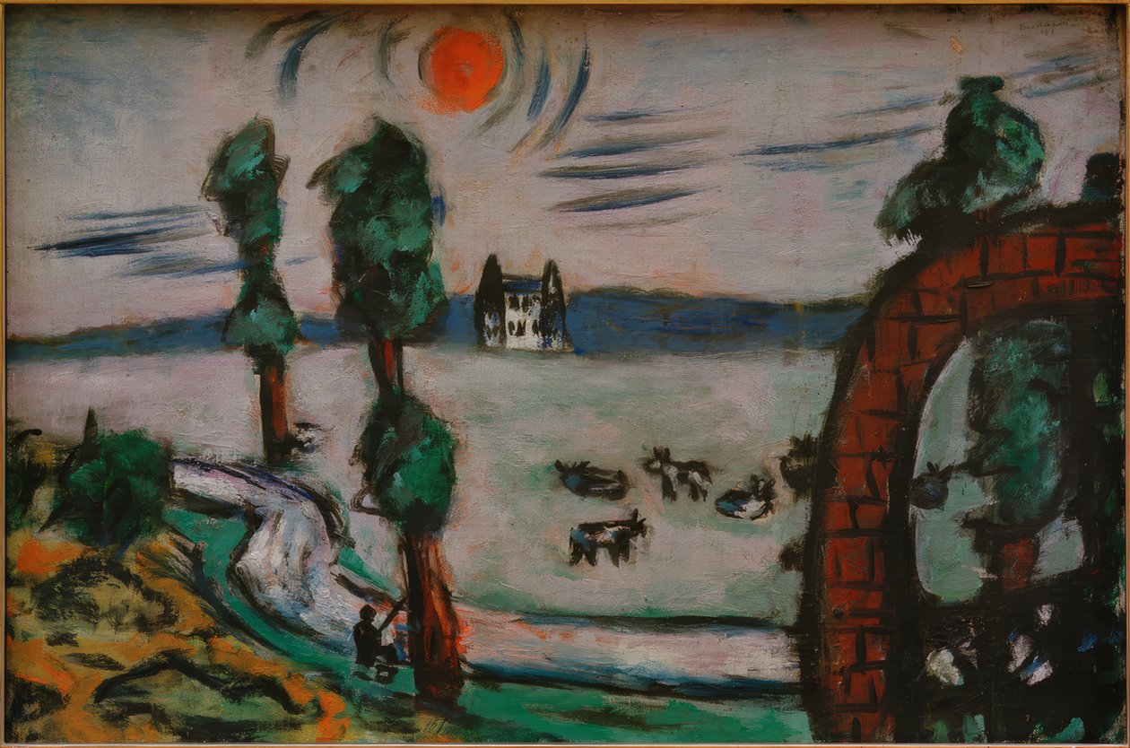 Mistig landschap met koeien door Max Beckmann