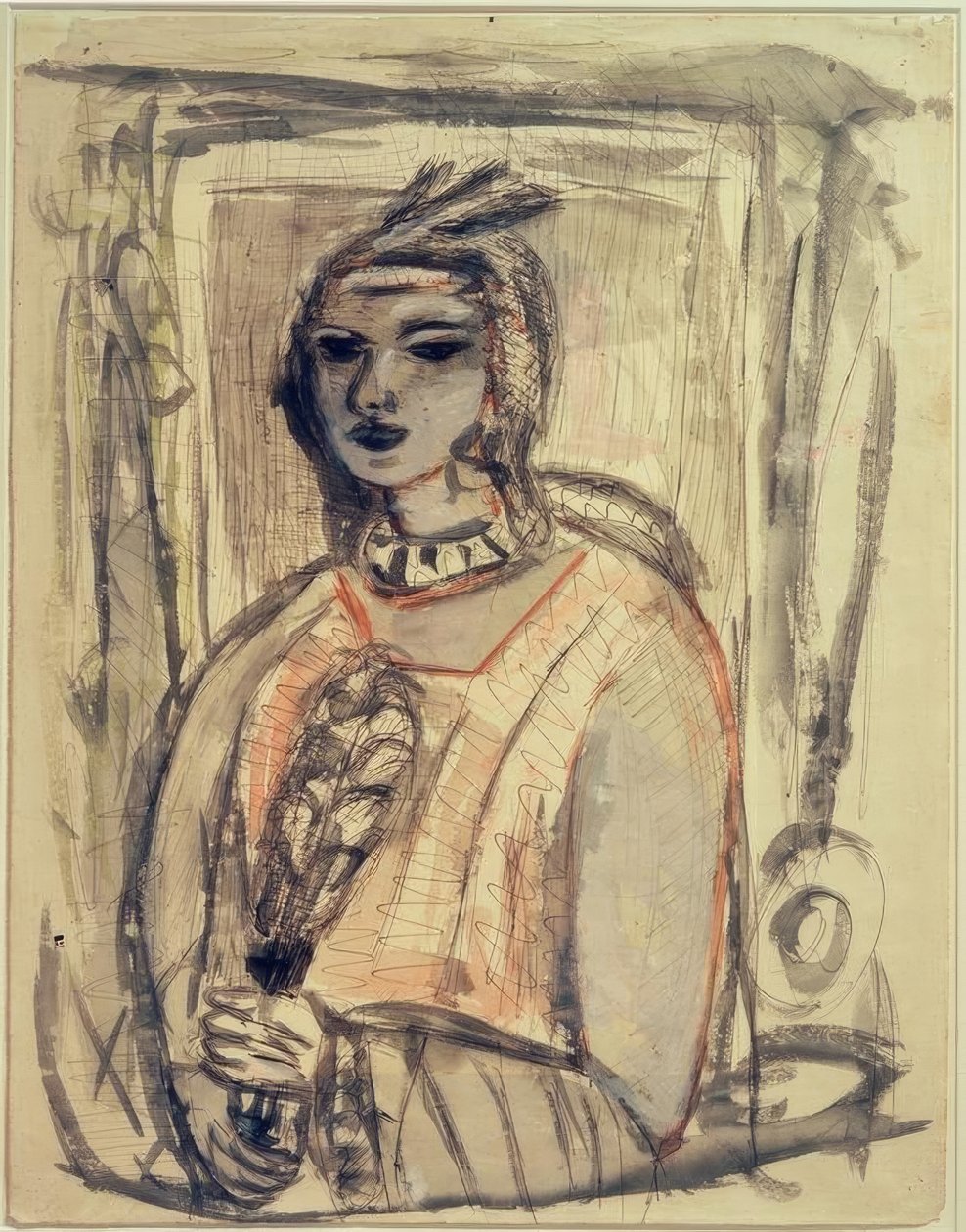 Quappi met hoofdtooi door Max Beckmann