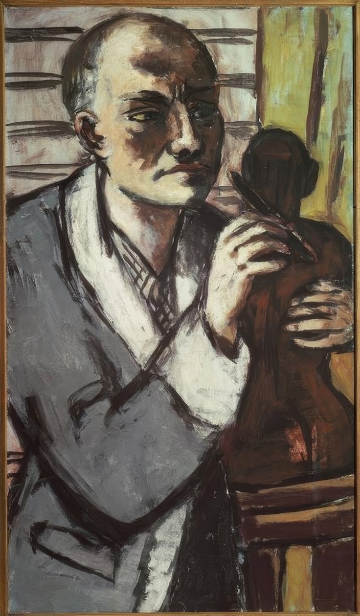 Zelfportret met Grijze Badjas door Max Beckmann
