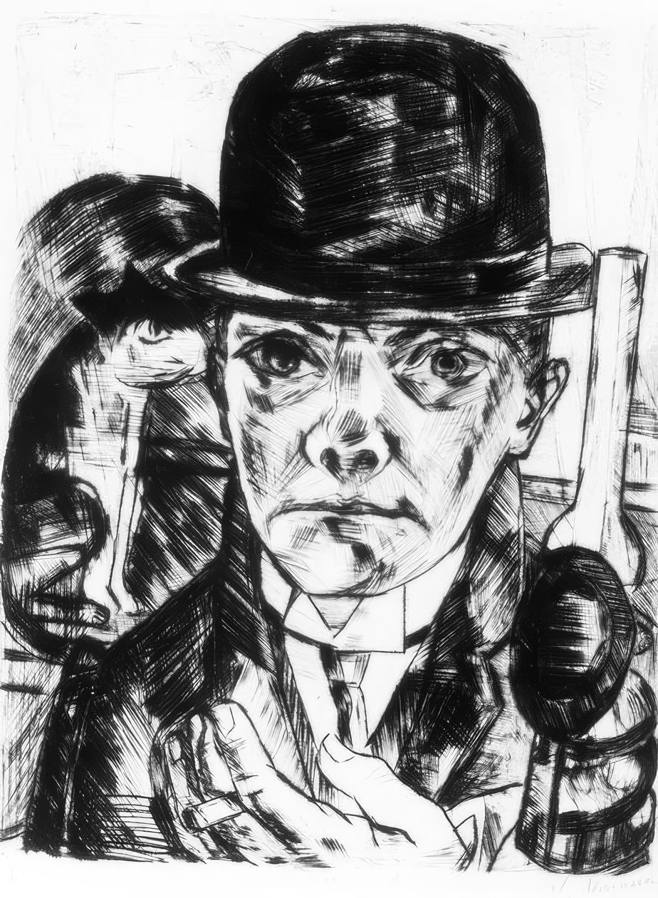 Zelfportret met stijve hoed door Max Beckmann