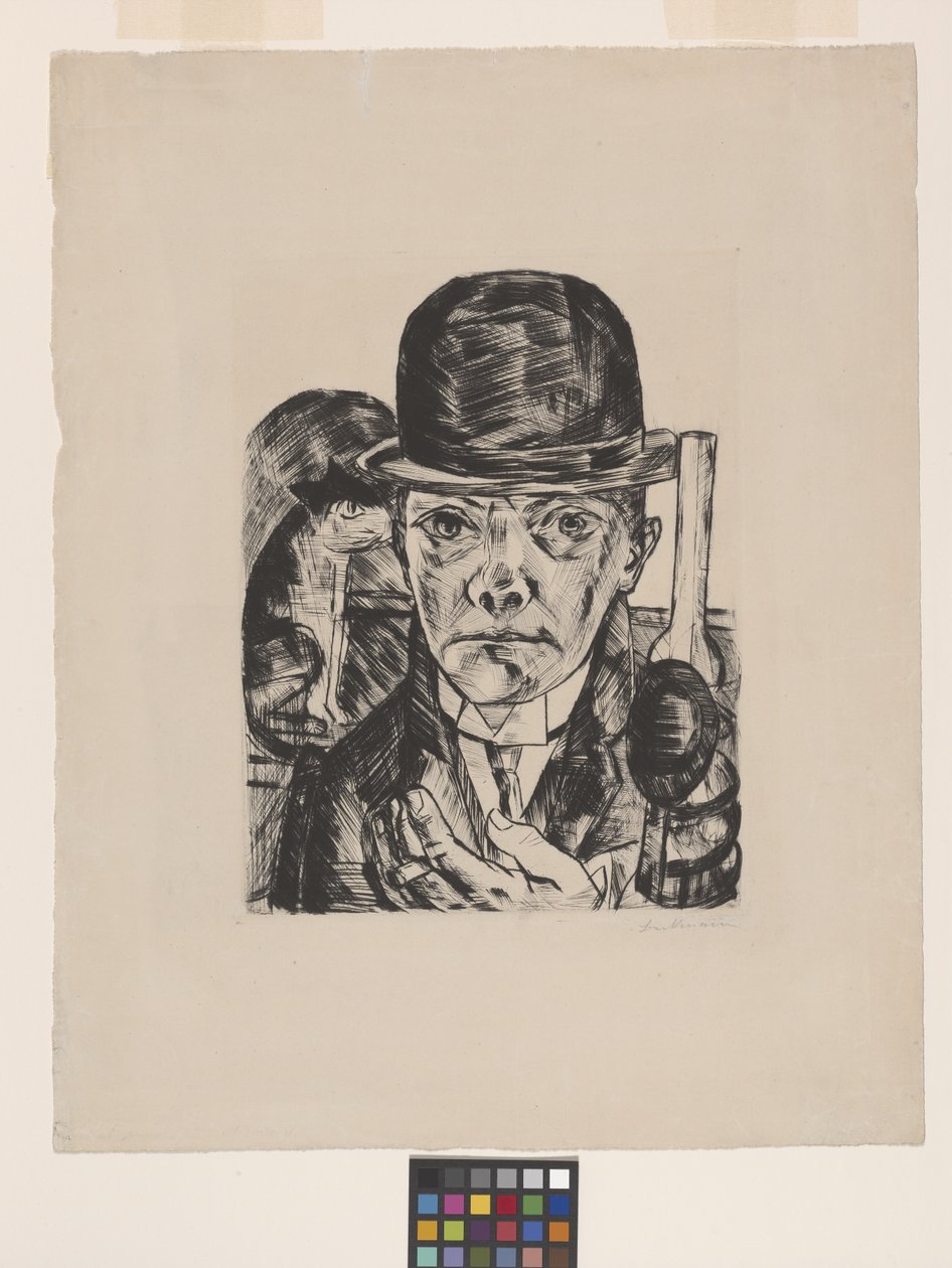 Zelfportret met bolhoed door Max Beckmann