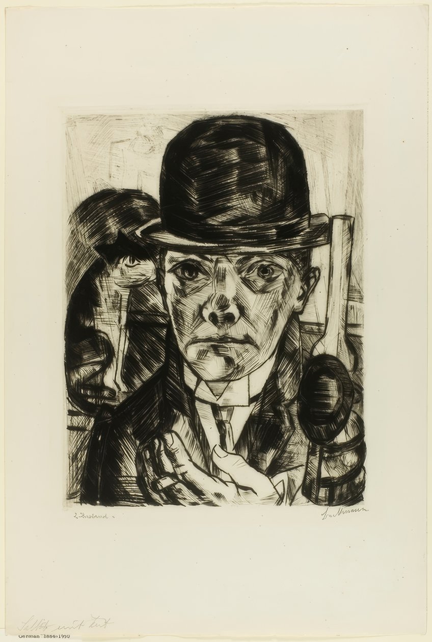 Zelfportret met bolhoed door Max Beckmann