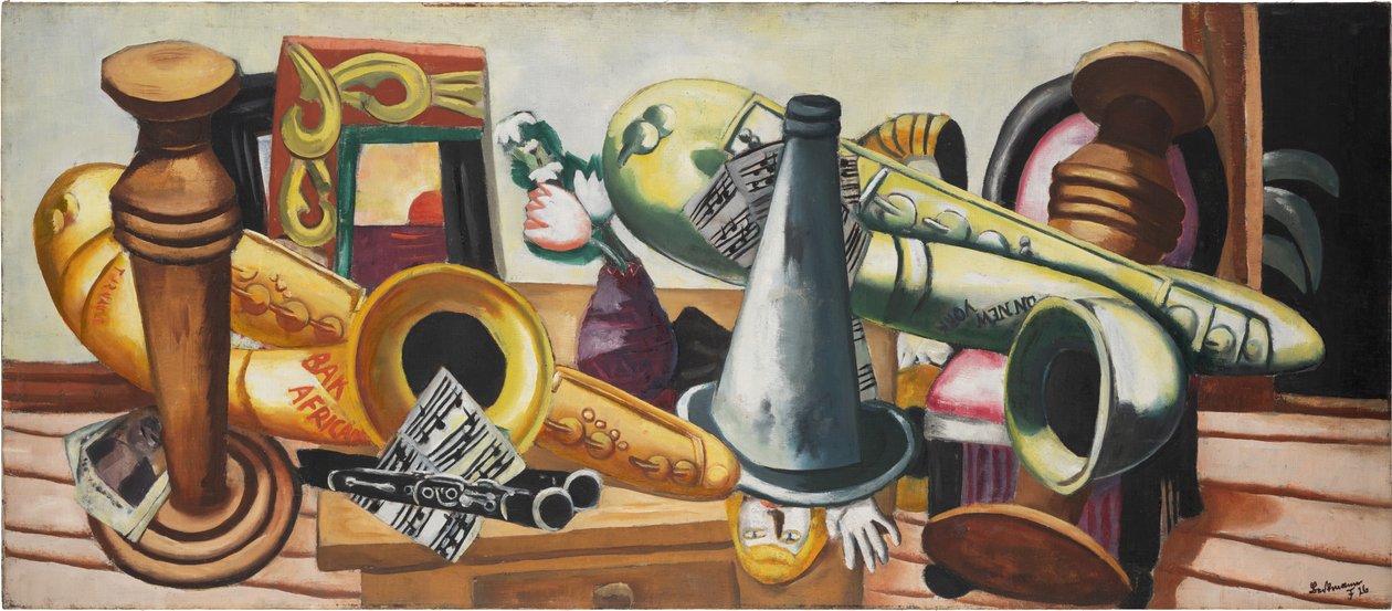 Stilleven met saxofoons door Max Beckmann