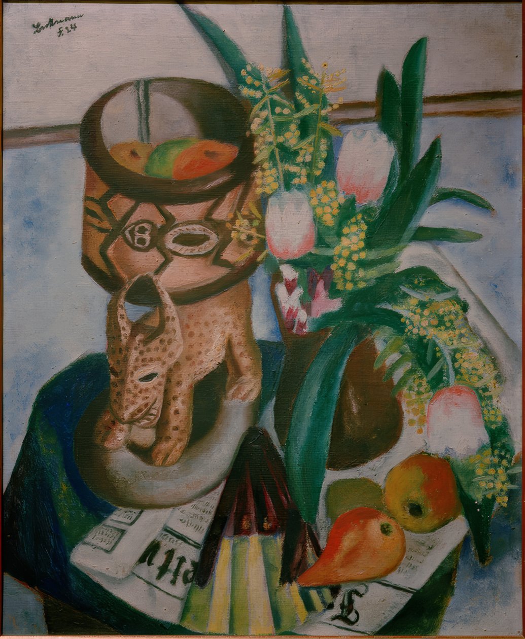 Stilleven met Afrikaanse sculptuur door Max Beckmann