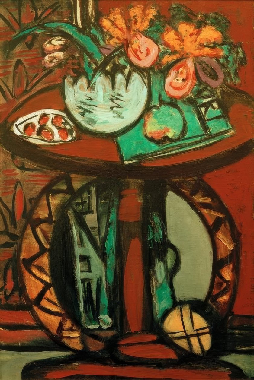 Stilleven met oranje-roze orchideeën door Max Beckmann