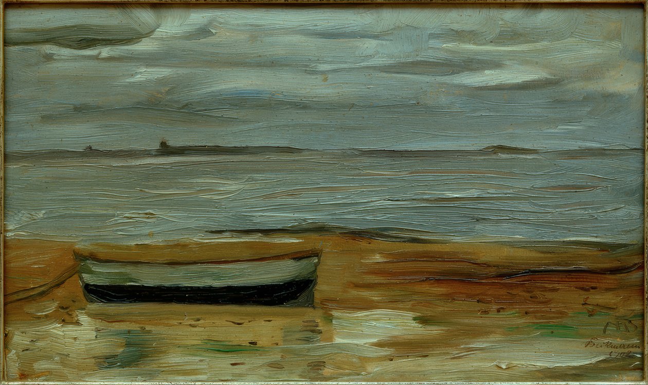 Strand met Grijze Boot en Grijze Zee door Max Beckmann