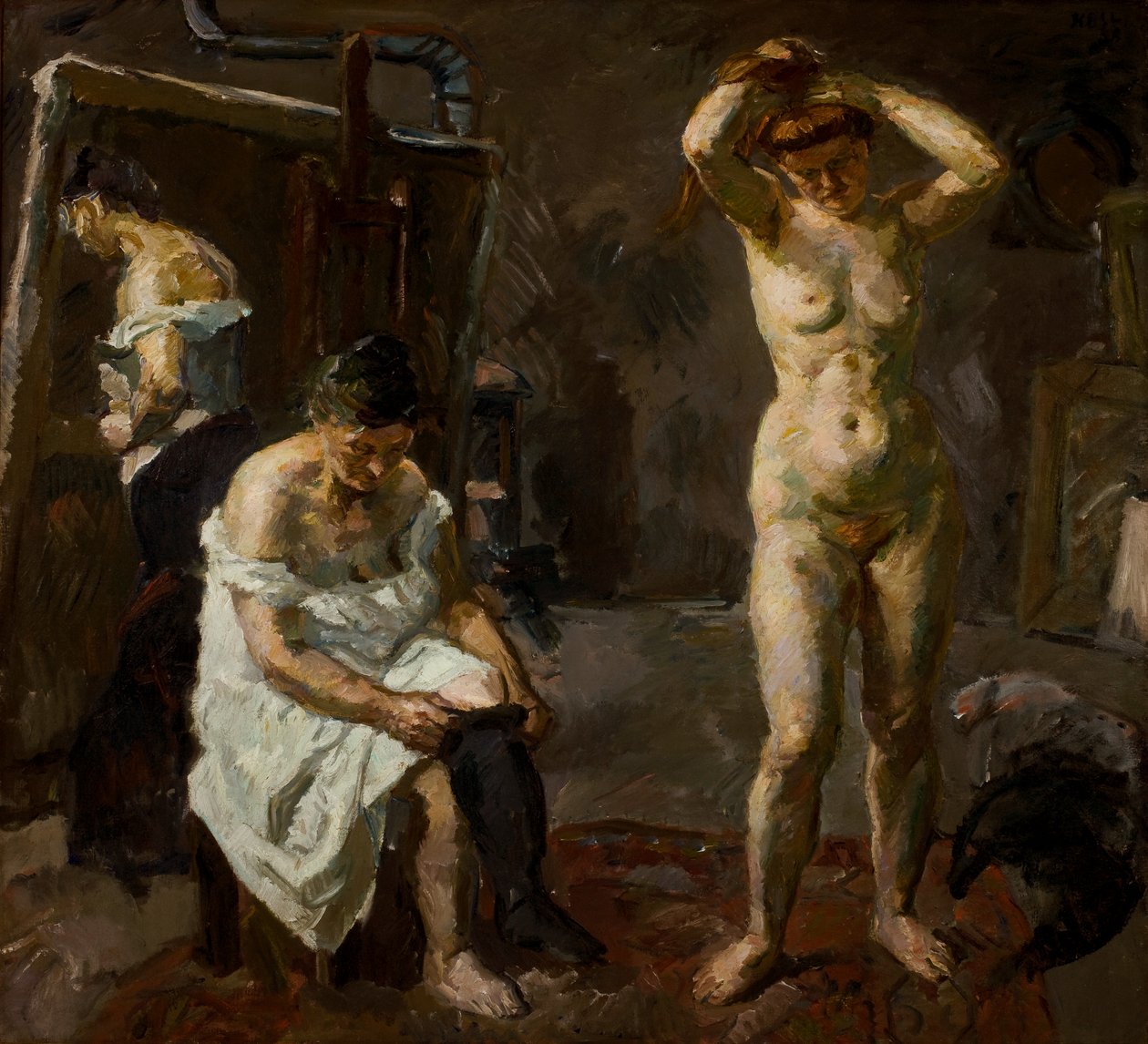 Drie vrouwen in de studio door Max Beckmann