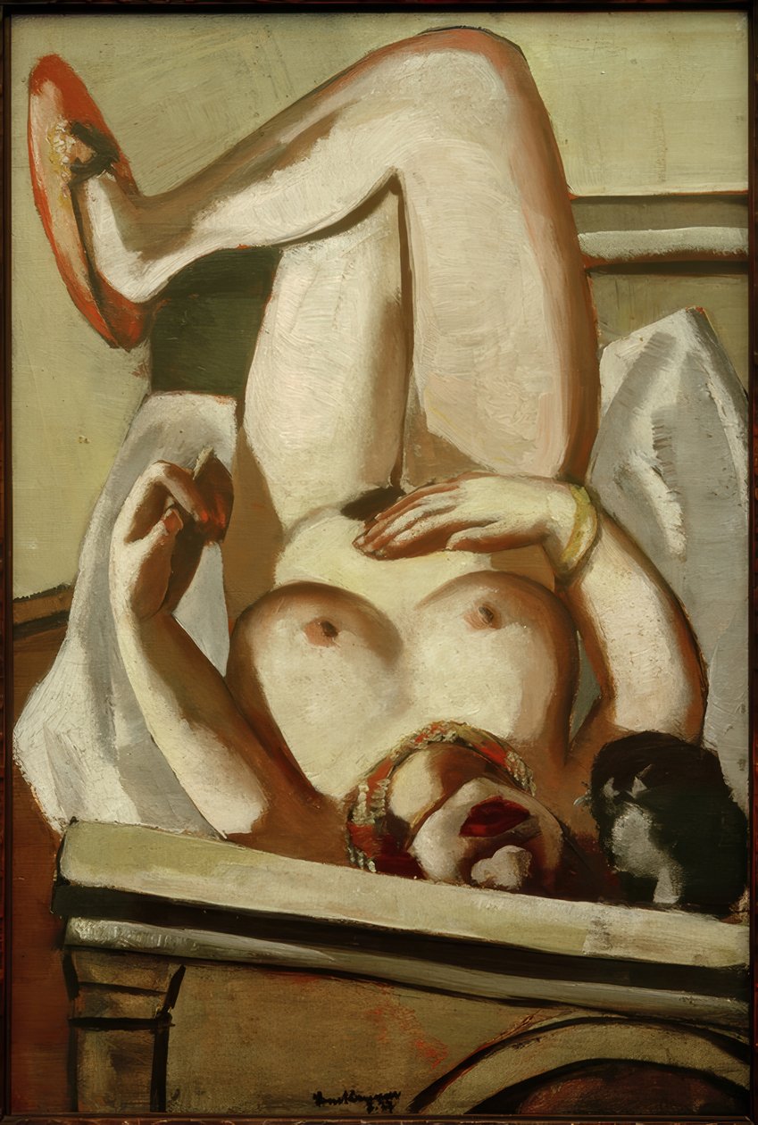 Vrouwelijk naakt met hond door Max Beckmann