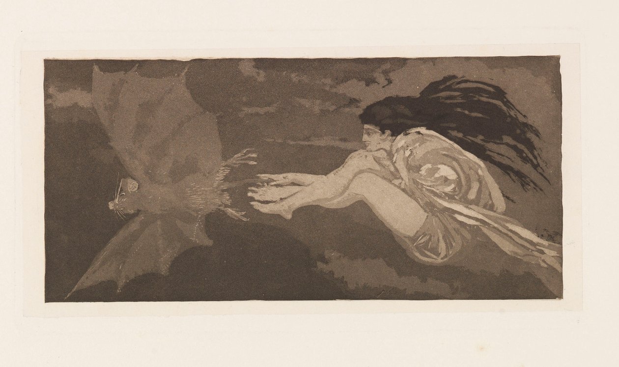Heks en vleermuis, 1880 door Max Klinger