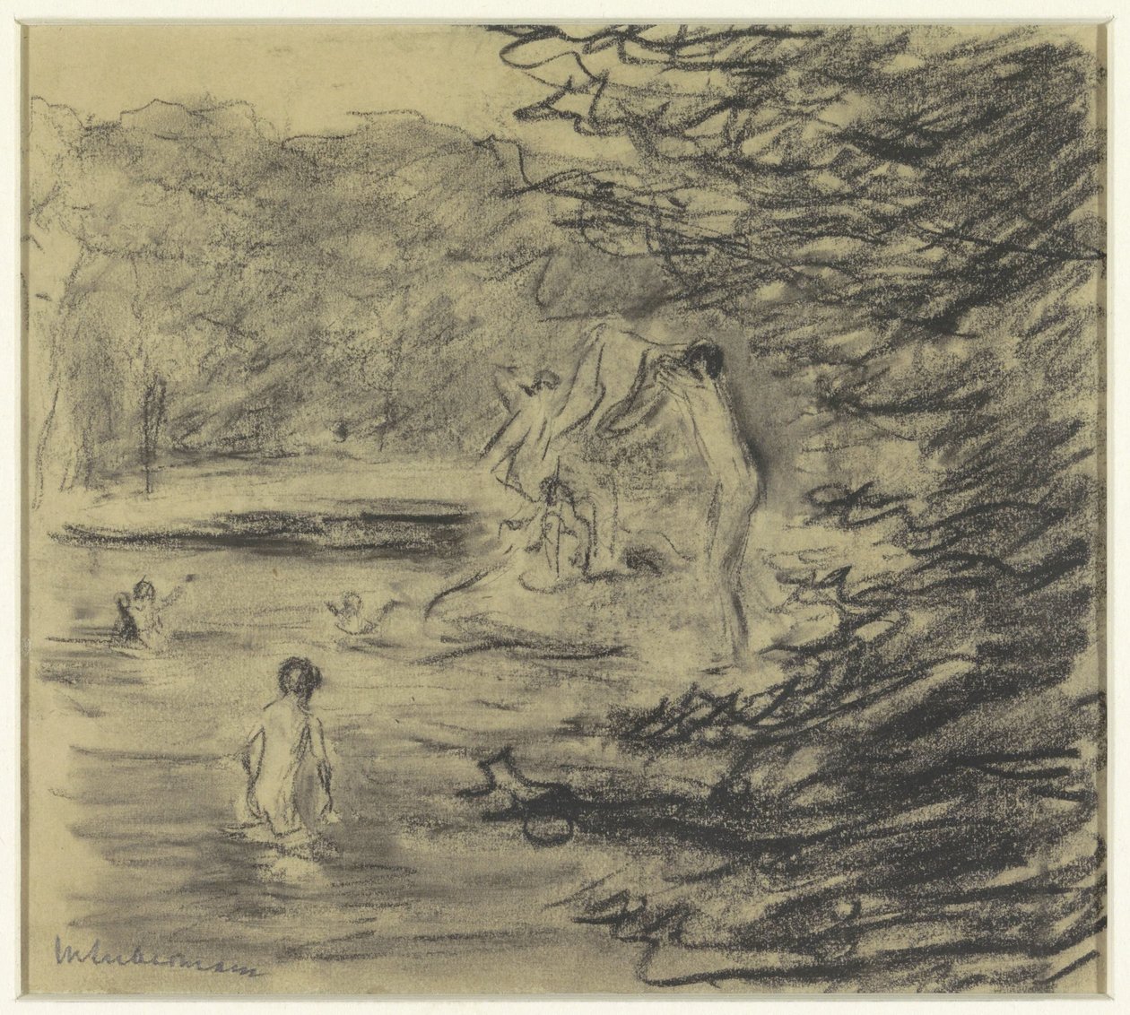 Badende jongens in bosvijver door Max Liebermann