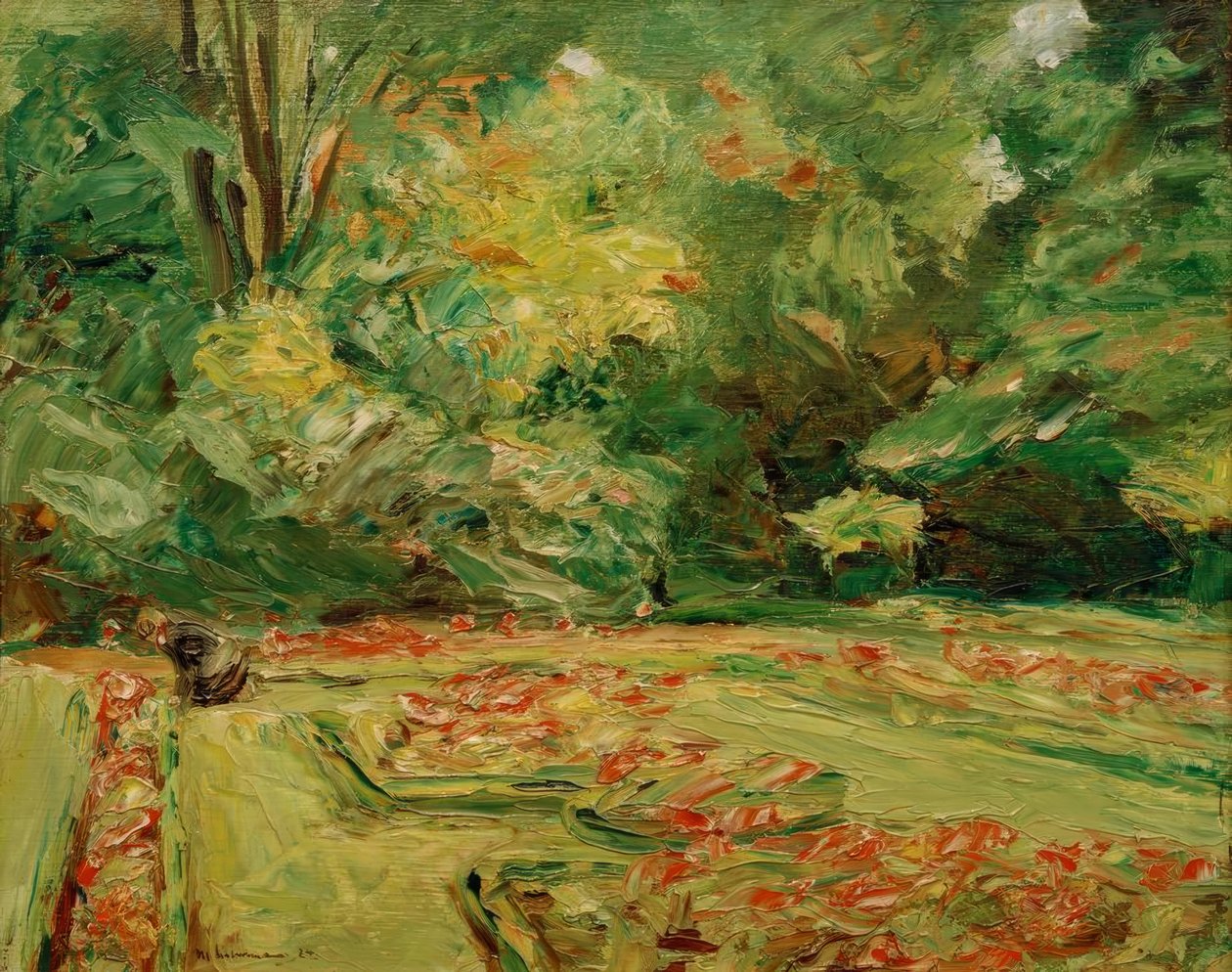 Het bloementerras in de Wannseetuin naar het noorden door Max Liebermann