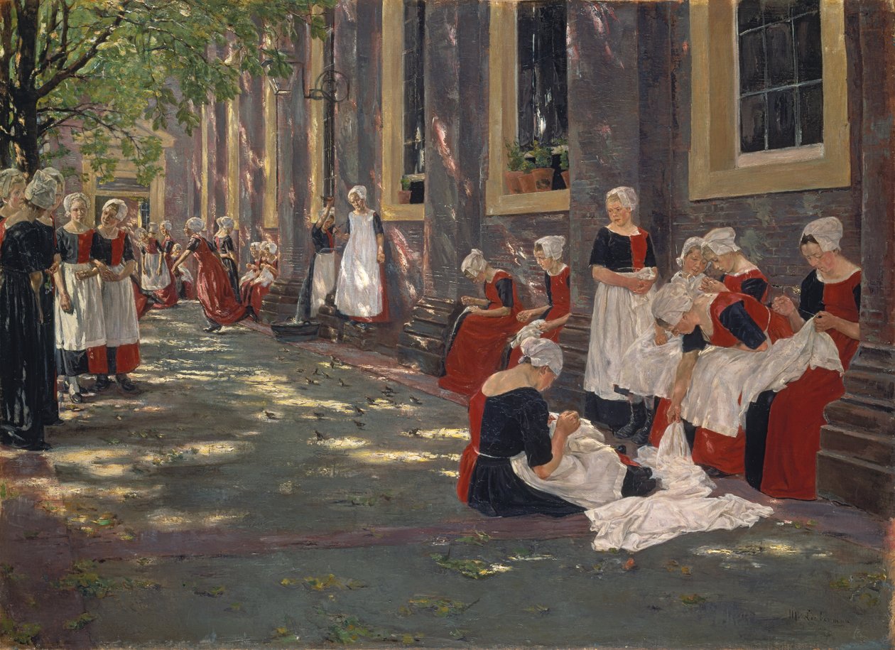 Vrije tijd in het Amsterdamse weeshuis door Max Liebermann