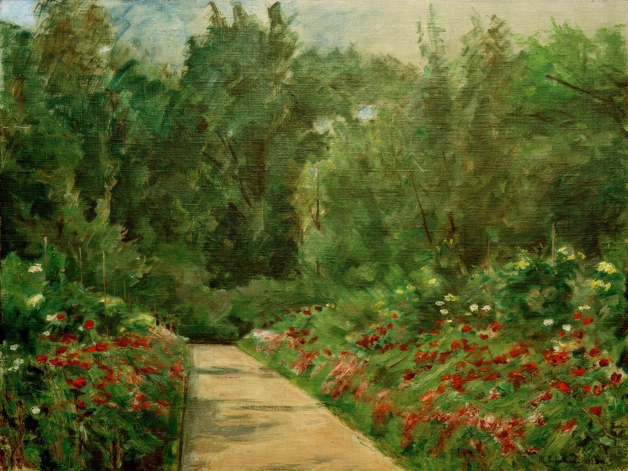 Tuinbedden met Pad en Bloemen door Max Liebermann