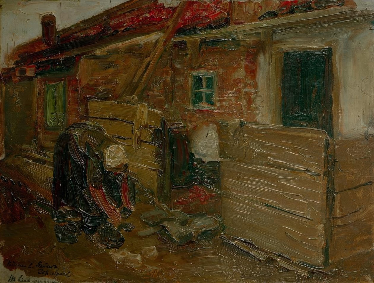 Hollands boerderij met vrouw door Max Liebermann