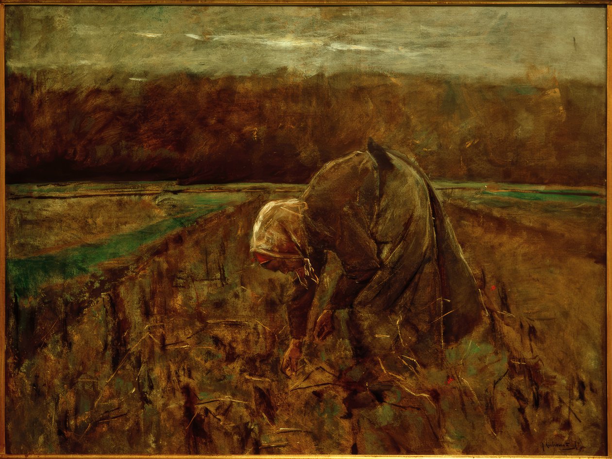 Aardappelverzamelaarster door Max Liebermann