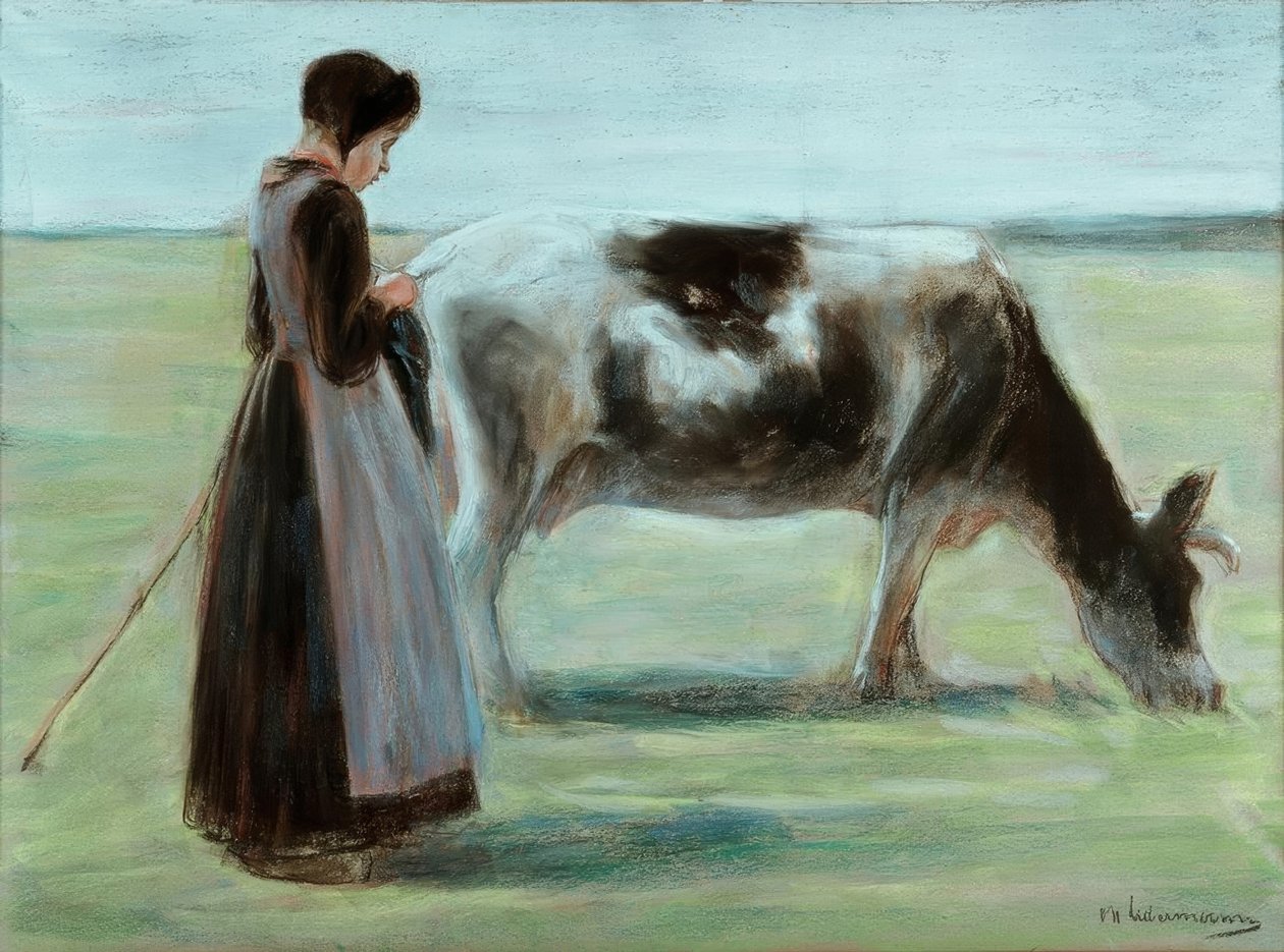 Meisje met koe door Max Liebermann
