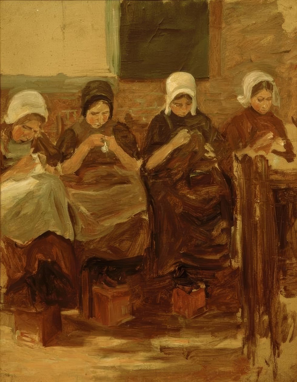 Naaiende Meisjes in Huyzen door Max Liebermann