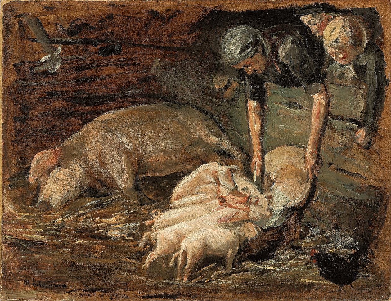 Varkensstal, kraamkamer door Max Liebermann