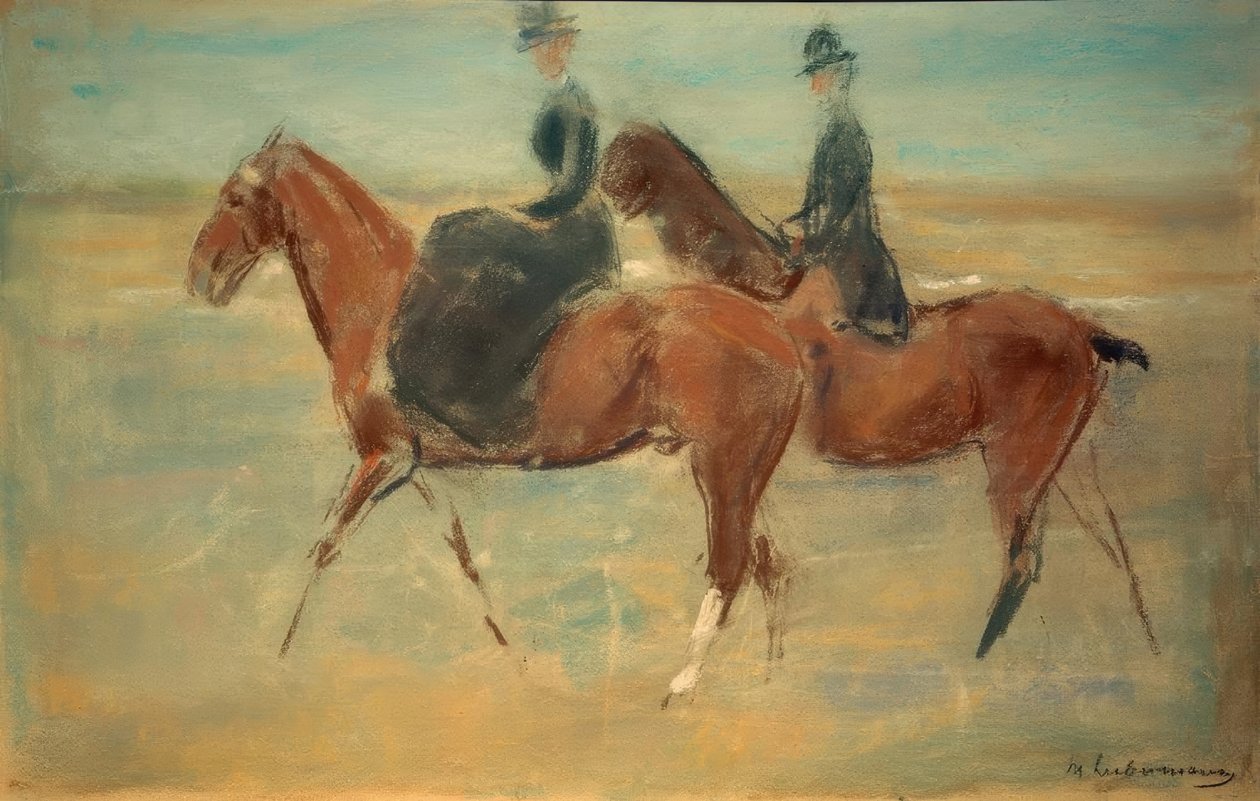 Ruiter en amazone aan zee door Max Liebermann