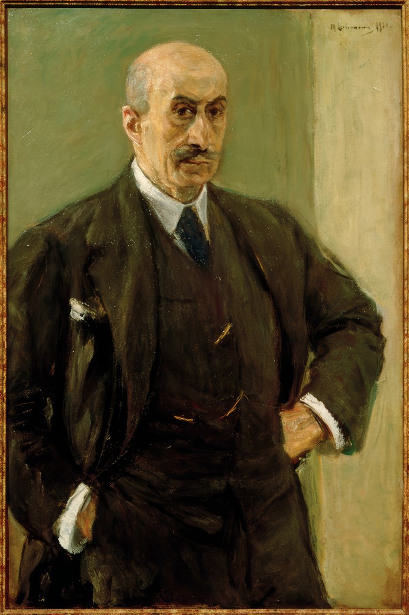 Zelfportret in pak, staand door Max Liebermann