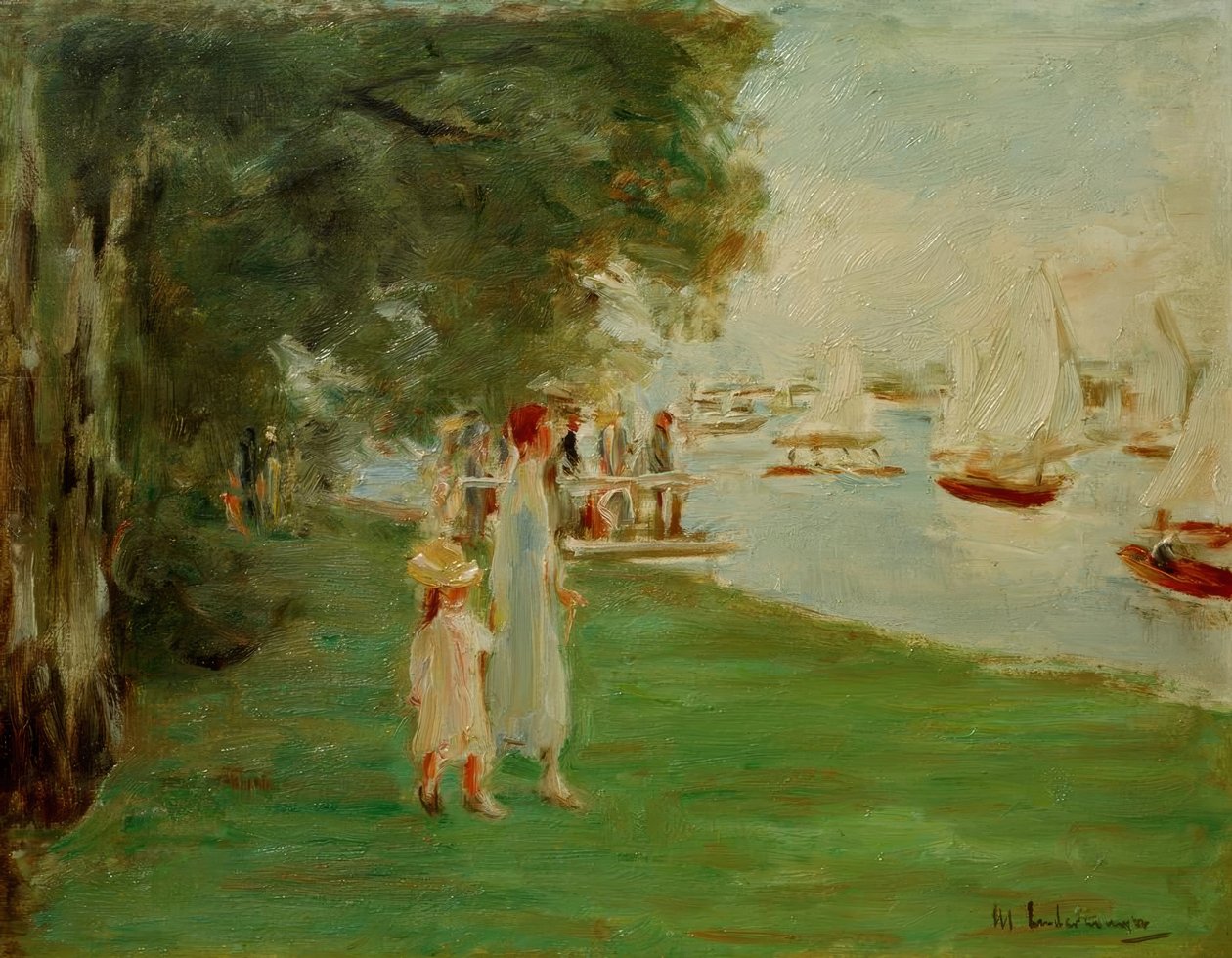 Wandelaars aan de oever van de Wannsee door Max Liebermann