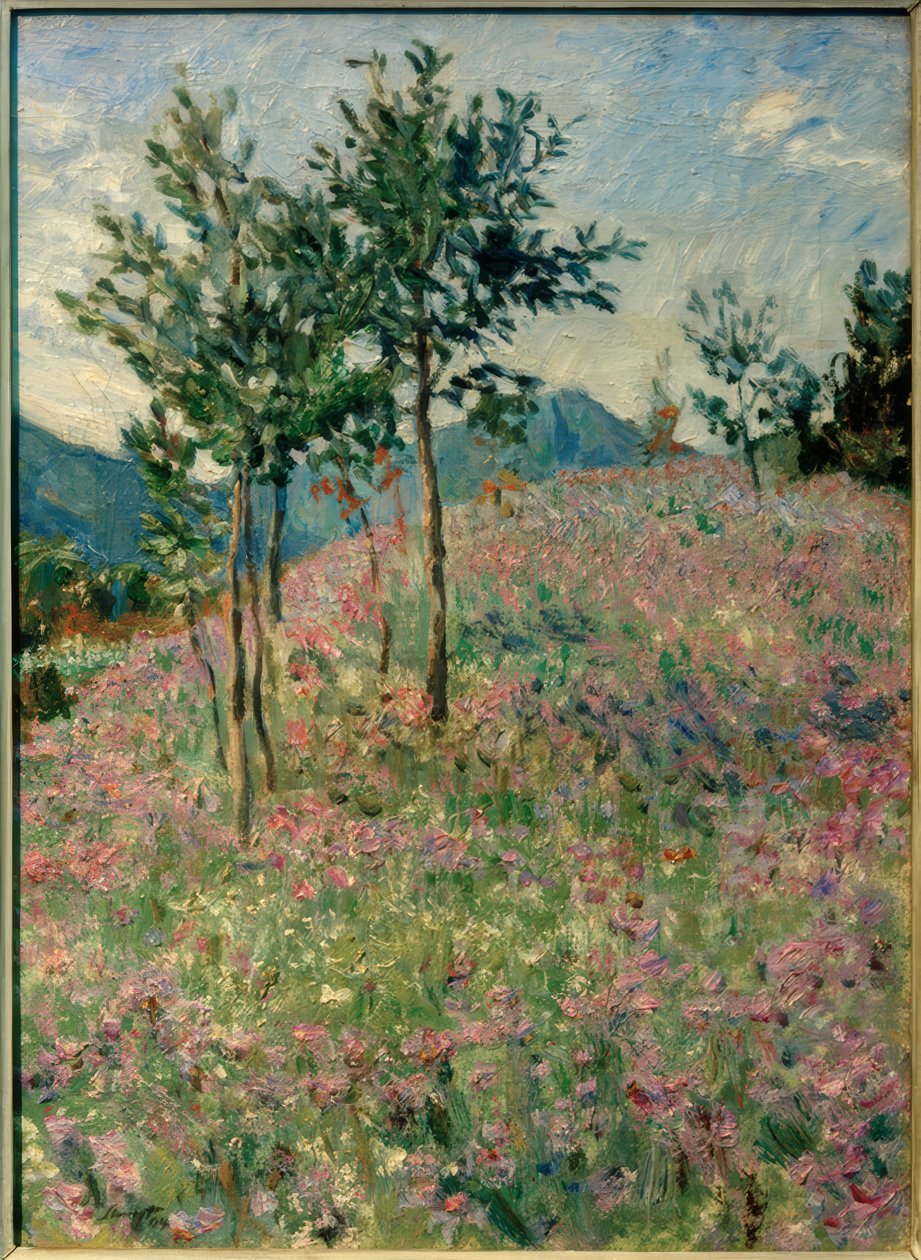Berglandschap met phacelia veld door Max Slevogt