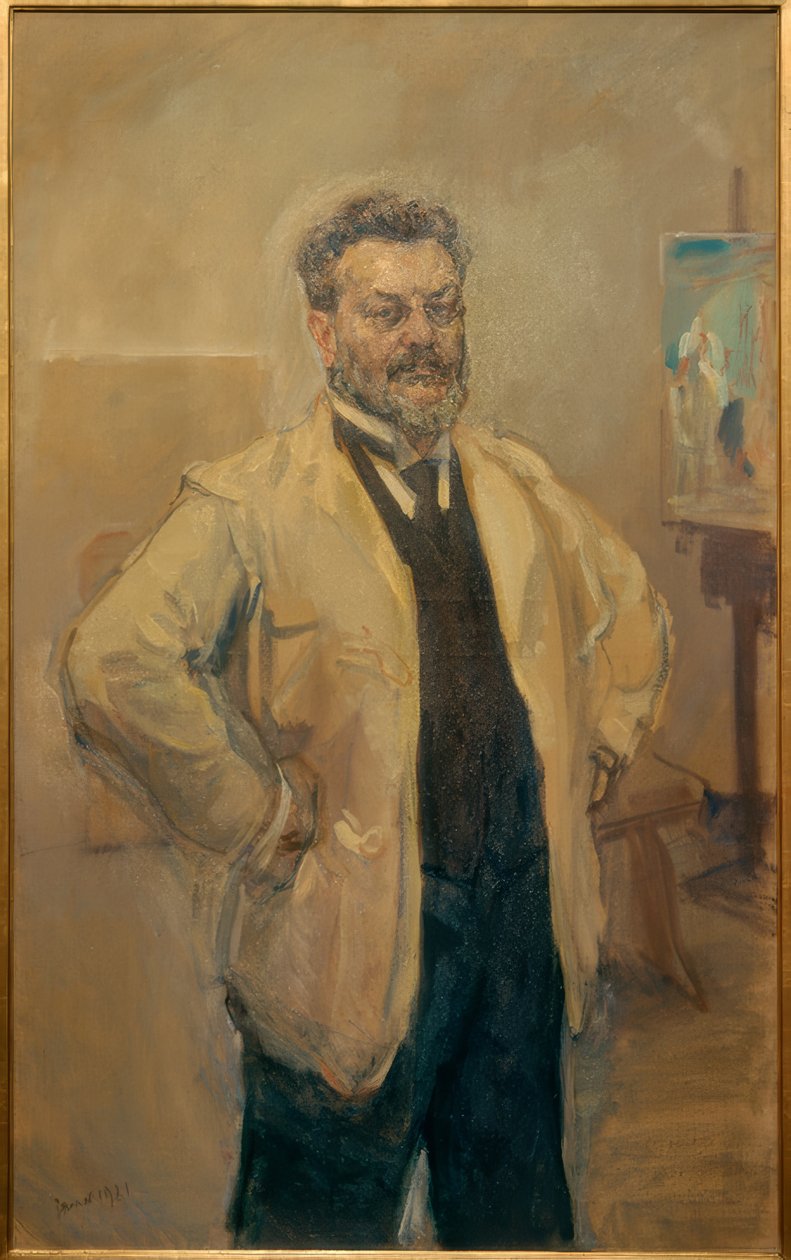 Groot zelfportret aan de ezel door Max Slevogt