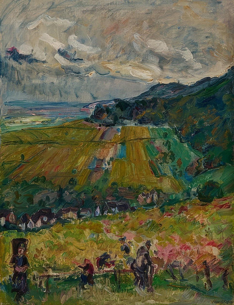 Paltische landschap, wijnoogst in Neucastel door Max Slevogt