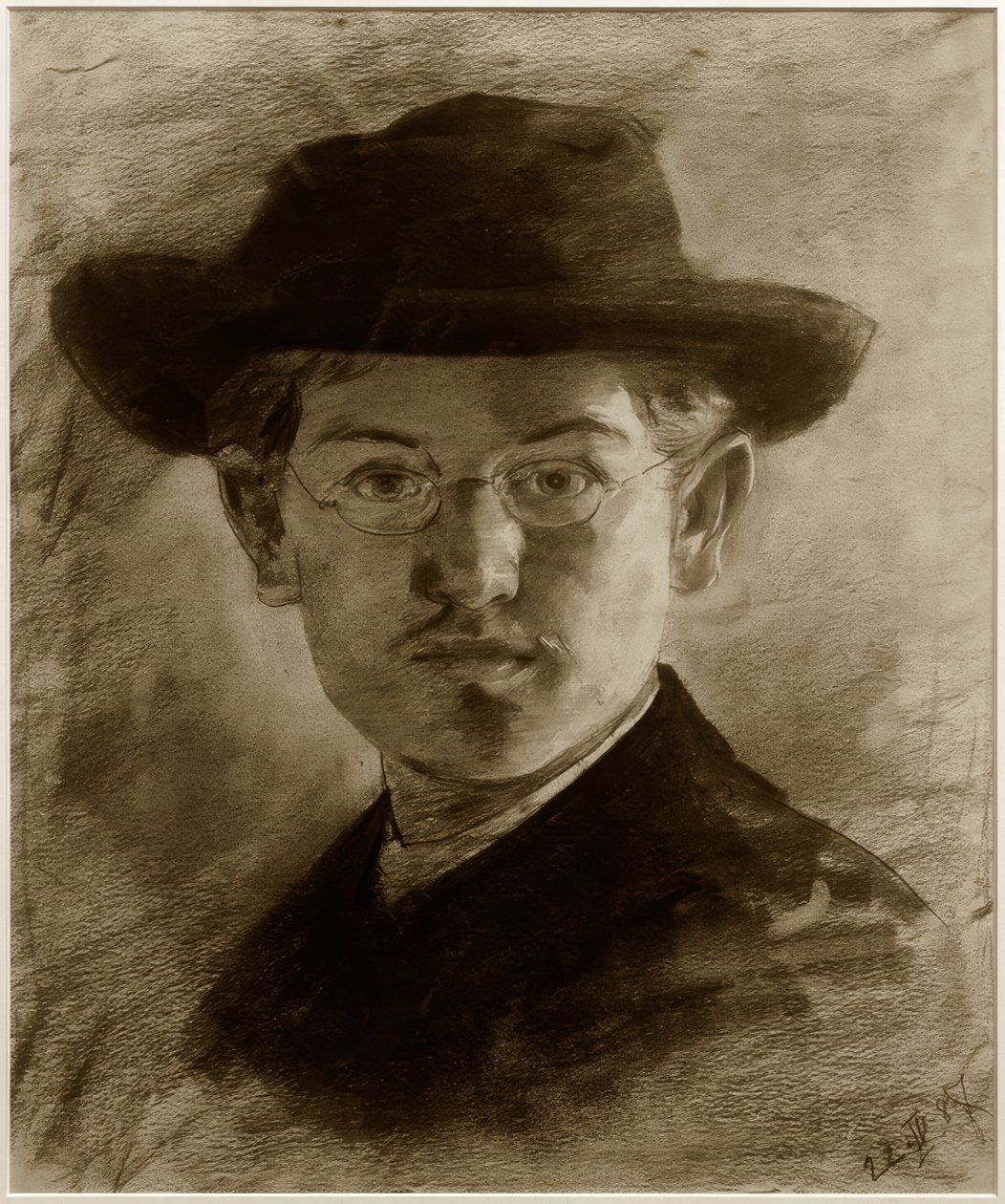 Zelfportret met hoed door Max Slevogt