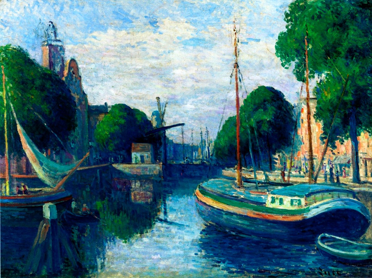 Aken op een kanaal in Rotterdam, 1908 door Maximilien Luce