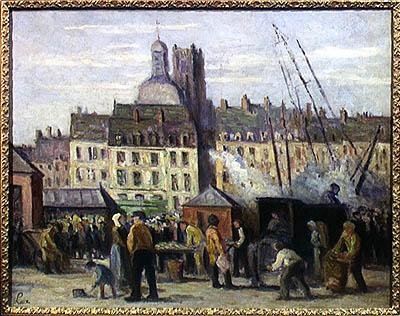 De vismarkt, Dieppe, 1930 door Maximilien Luce