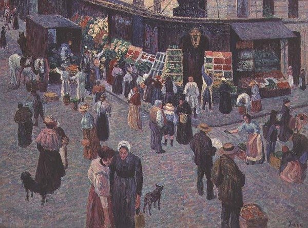 La Rue des Abbesses door Maximilien Luce