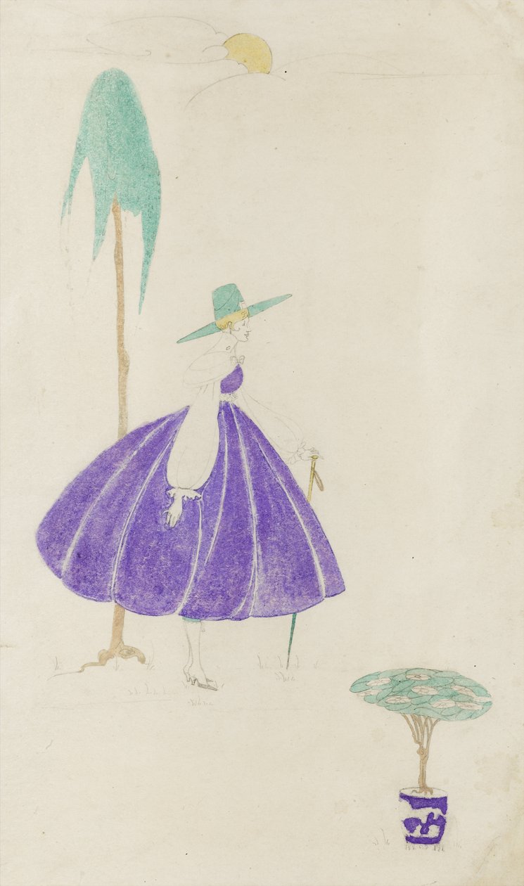 Vrouw in paarse jurk, 1914 door May Gardiner