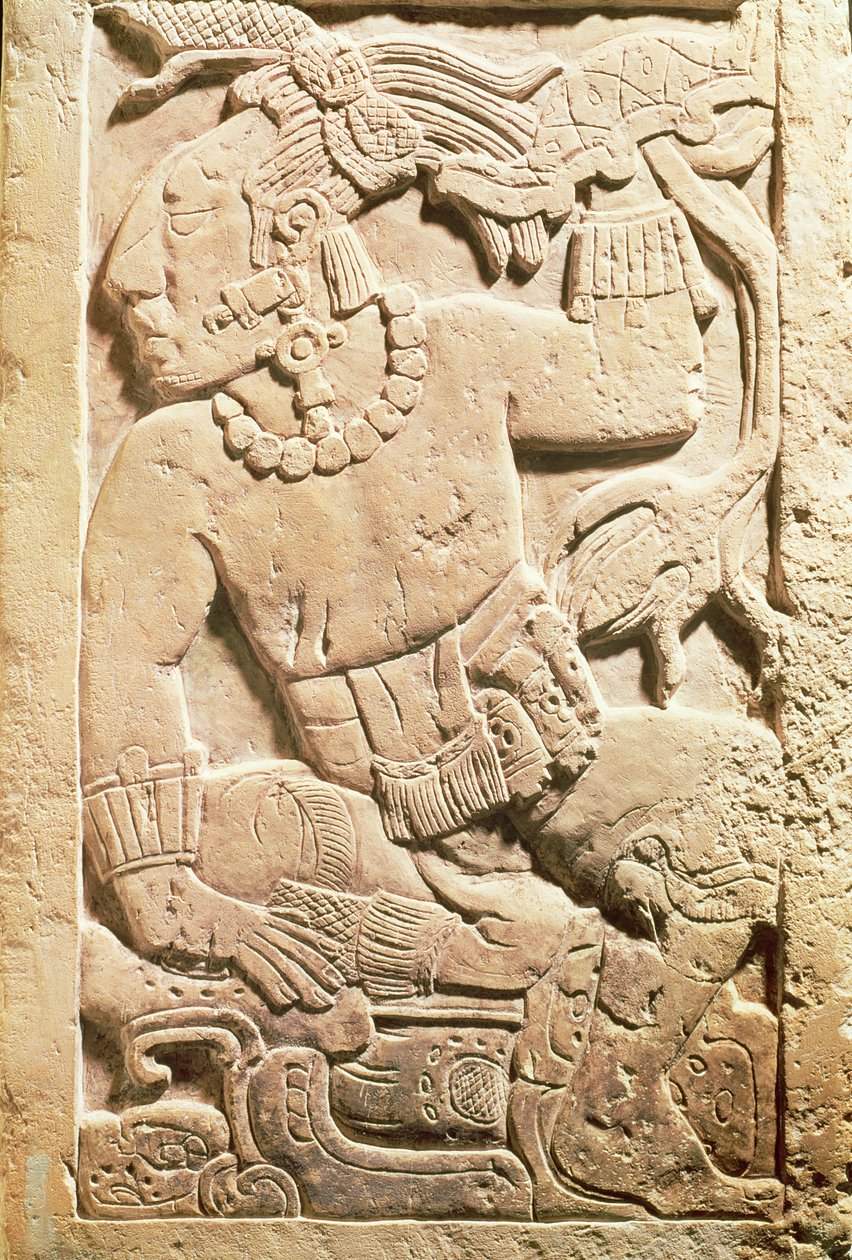 Bas-reliëf van een krijger door Mayan