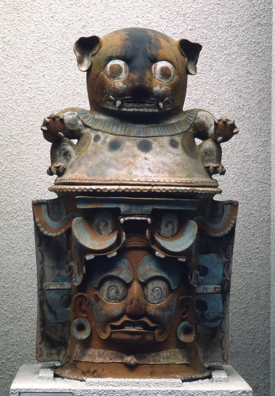 Ixil begrafenisurn met katachtige deksel, Nebaj, Guatemala, Late Klassieke Periode (900-1200) door Mayan