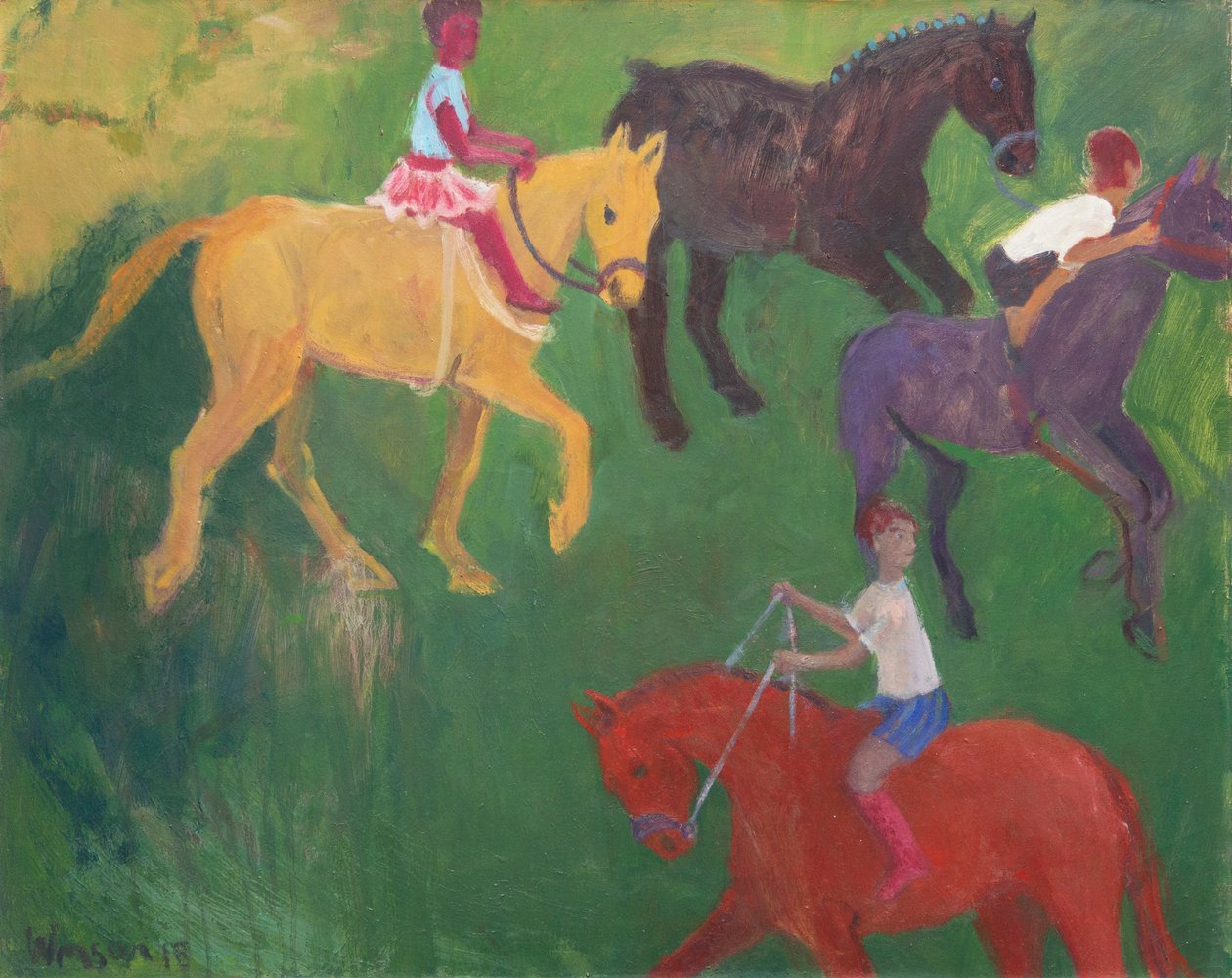 Vier paarden, 2018 (olieverf op doek) door Megan Williamson
