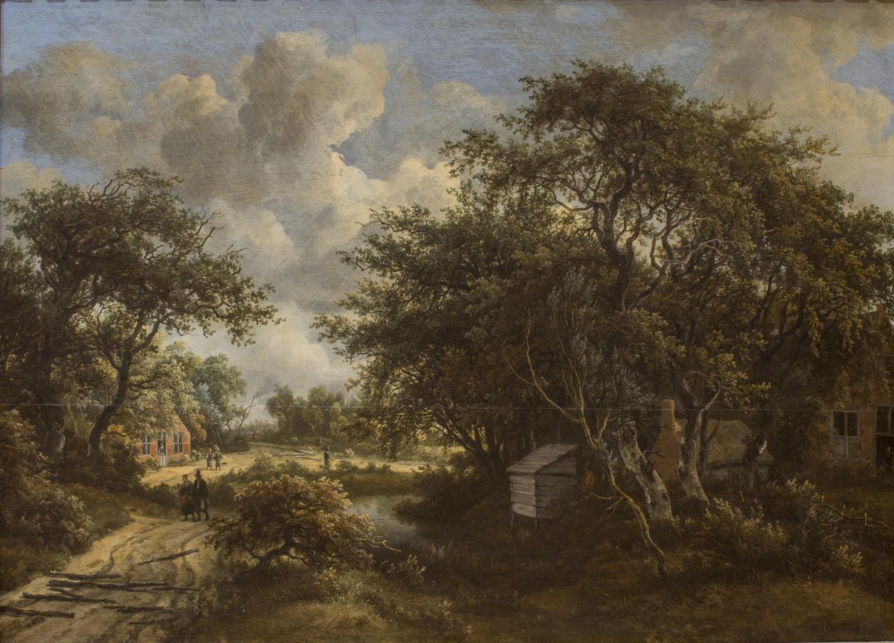 Een dorp tussen de bomen door Meindert Hobbema