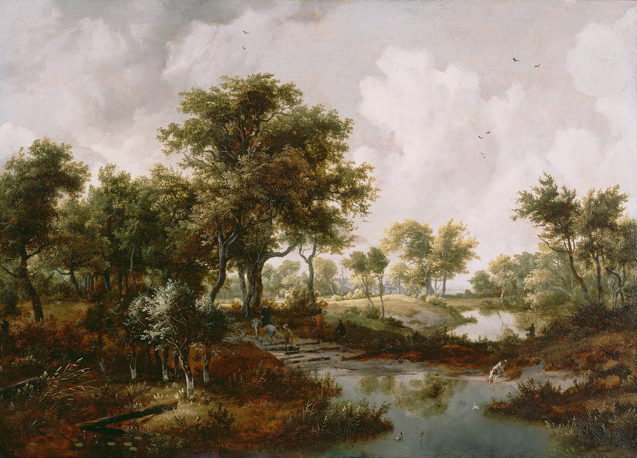 Een bebost landschap, 1667 door Meindert Hobbema