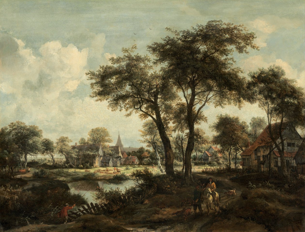 Dorp bij een vijver door Meindert Hobbema
